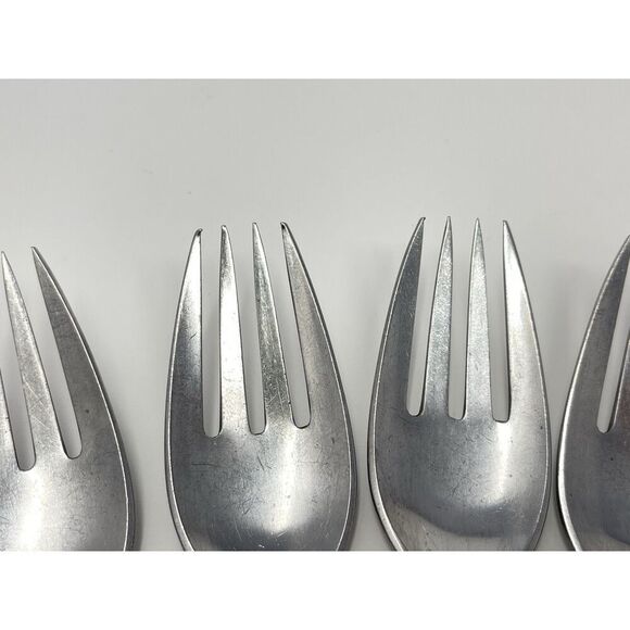 Dansk FJORD Dinner Forks Teak Handle Stainless Steel Germany 7 1/8” Set Of 7 - Picture 4 of 9